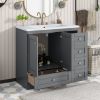 [Video]36 inch Shaker Style Free-Standing Bathroom Vanity Cabinet with Sink, 4 Soft-close Drawers and 2 Soft-close doors