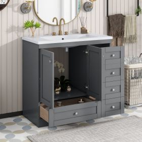 [Video]36 inch Shaker Style Free-Standing Bathroom Vanity Cabinet with Sink, 4 Soft-close Drawers and 2 Soft-close doors