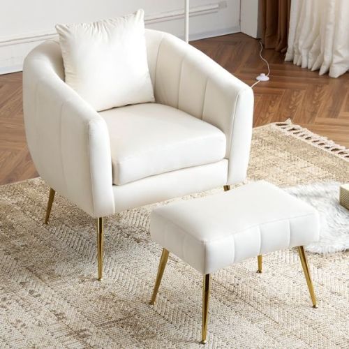 Velvet Accent Chair Set Barrel Chair with Ottoman Modern Club Chair Reading Armchair with Lumbar Pillow for Living Room, Bedroom, Study Room Velvet Accent Chair Set Barrel Chair with Ottoman Modern Club Chair Reading Armchair with Lumbar Pillow for Living Room, Bedroom, Study Room