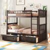 Twin over Twin Bunk Bed with Drawers, Convertible Beds, Espresso(Expected Arrival Time: 12.16)