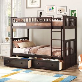 Twin over Twin Bunk Bed with Drawers, Convertible Beds, Espresso(Expected Arrival Time: 12.16)