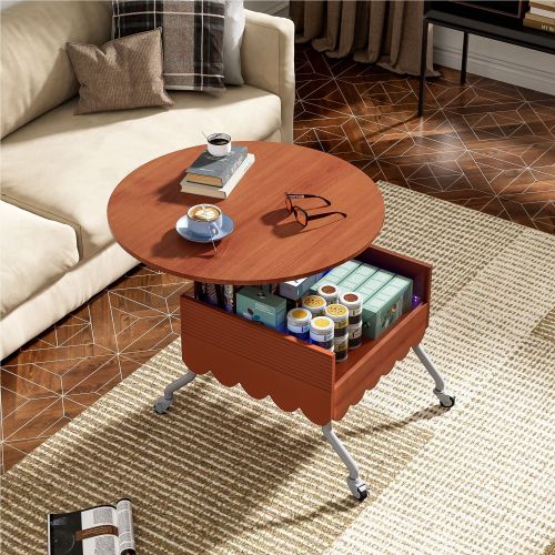 Round Lift-Top Coffee Table with Wheels, Metal Frame and Multi-Color Lighting in 27.6" Round Lift-Top Coffee Table with Wheels, Metal Frame and Multi-Color Lighting in 27.6"