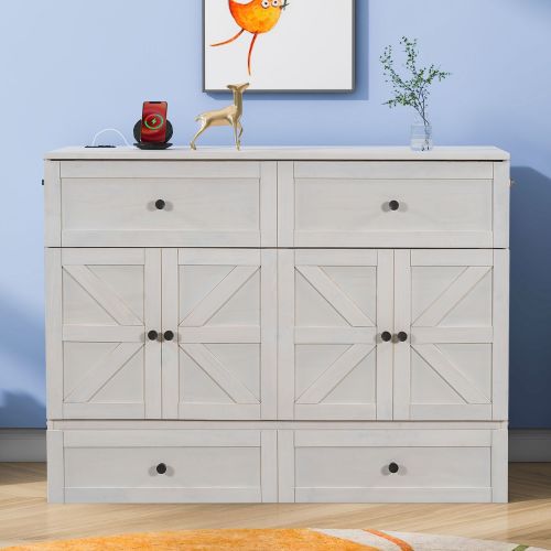 Full Size Murphy Bed with Large Drawers & USB Ports,Brushed White Full Size Murphy Bed with Large Drawers & USB Ports,Brushed White