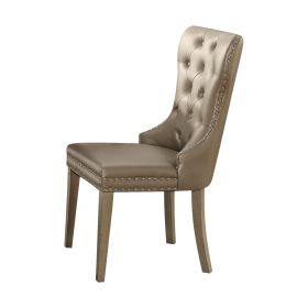 Kacela Champagne Synthetic Leather & Champagne Finish Side Chair (Set of 2)