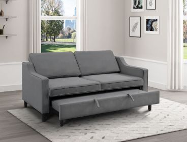 Modern Convertible Studio Sofa with Pull-Out Bed Seatback Cushions Dark Gray Velvet Upholstery Solid Wood Furniture 1pc