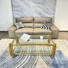 47" Wide Rectangle Modern Stainless Steel Coffee Table, Double-Layer Clear Tempered Glass Coffee Table, Center Table with Storage