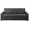 1pc Living Room Furniture Elegant Lounger Black Faux Leather Upholstery Cup-Holders Solid Wood Sofa with Pull-out Bed
