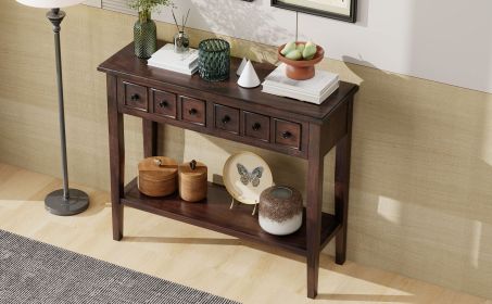 TREXM Rustic Console Table with Open Shelf, Rubber Wood Legs, Ideal for Entryways, Living Rooms, and Hallways (Espresso)