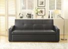 1pc Living Room Furniture Elegant Lounger Black Faux Leather Upholstery Cup-Holders Solid Wood Sofa with Pull-out Bed