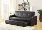 1pc Living Room Furniture Elegant Lounger Black Faux Leather Upholstery Cup-Holders Solid Wood Sofa with Pull-out Bed