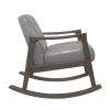 1pc Rocking Chair Gray Faux Leather Upholstery Button Tufted Solid Wood Furniture