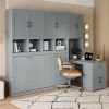 Twin Size Murphy Bed Wall Bed with Closet , Drawers & Desk-Gray