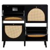 FCH 2 rows of 4 dump buckets with high feet round rattan shoe cabinet particle board + plastic rattan 105*24*98cm black frame + original wood rattan s