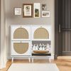 FCH 2 dump buckets with high feet round rattan shoe cabinet particle board + plastic rattan 54*24*98cm white frame + original wood rattan surface + go