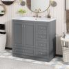 [Video]36 inch Shaker Style Free-Standing Bathroom Vanity Cabinet with Sink, 4 Soft-close Drawers and 2 Soft-close doors