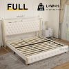 Queen Size Wingback Upholstered Platform Bed Frame with Galaxy Projector, Diamond Button Headbaord, USB Charger, Music Speaker, Velvet