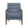 Modern Style Accent Chair Blue Leather Upholstered Tufted Detail Walnut Finish Wood Furniture 1pc