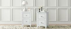 Modern White Nightstand Set of 2,Bed Side Table with 2 Drawers, End Side Table Double for Bedroom Living Room