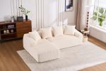 LingYu023White Compression Sofa, Memory Foam 3-Seater Sofa, No Installation & Easy to Transport, Deep Seat Modern Sofa with Corduroy Fabric