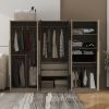 6-Doors Wooden Wardrobe Storage for Bedroom,with 2 Drawers Inside,Black+Nature