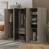6-Doors Wooden Wardrobe Storage for Bedroom,with 2 Drawers Inside,Black+Nature
