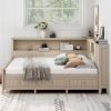 Full Size Wood Daybed with Storage Shelves and 3 Drawers, Antique White Milk