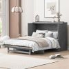 Queen Size Murphy Bed with Large Drawers & USB Ports,Brushed Gray