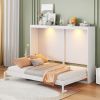 Queen Size Murphy Bed Wall Bed Modern design with LED Lights,White