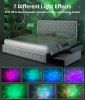 Queen size bed frame with 4 drawers, Star Galaxy Projector, USB Charger, Music Speaker, Adjustable Upholstered Headboard with Diamond Button,Velvet