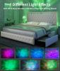 Queen size bed frame with 4 drawers, Star Projector Galaxy Light, Wingback Upholstered Headboard with Diamond Button, USB Charger and music speaker