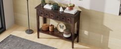 TREXM Rustic Console Table with Open Shelf, Rubber Wood Legs, Ideal for Entryways, Living Rooms, and Hallways (Espresso)