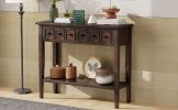 TREXM Rustic Console Table with Open Shelf, Rubber Wood Legs, Ideal for Entryways, Living Rooms, and Hallways (Espresso)