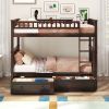 Twin over Twin Bunk Bed with Drawers, Convertible Beds, Espresso(Expected Arrival Time: 12.16)