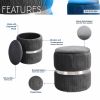 Techni Mobili Modern Velvet Round Ottoman with Storage, Grey