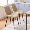 Faux Leather Dining Chairs set of 2, Metal Steel Frame, Beige