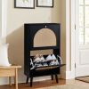 FCH 2 dump buckets with high feet round rattan shoe cabinet particle board + plastic rattan 54*24*98cm black frame + original wood rattan surface + go
