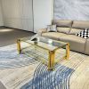 47" Wide Rectangle Modern Stainless Steel Coffee Table, Double-Layer Clear Tempered Glass Coffee Table, Center Table with Storage