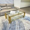 47" Wide Rectangle Modern Stainless Steel Coffee Table, Double-Layer Clear Tempered Glass Coffee Table, Center Table with Storage