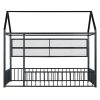 Twin Size Metal Bed House Bed Frame with Fence and Shelves, Black