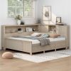 Full Size Wood Daybed with Storage Shelves and 3 Drawers, Antique White Milk