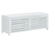 TREXM Distressed Shutter Storage Bench with Acacia Veneer for Retro Charm for Living Room, Entryway (White)