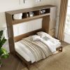 Full Size Murphy Bed with Wardrobe, Drawers and Open Shelves, Antique Wood