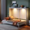 Queen Size Murphy Bed Wall Bed Modern design with LED Lights,White