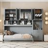 Twin Size Murphy Bed Wall Bed with Closet , Drawers & Desk-Gray