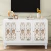 Modern Mirrored TV Stand for TV up to 55 Inches,Entertainment Center Solid Wood Legs,Metal Handle and 3 Adjustable Shelves For Living room