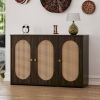 Retro 3-Door Sideboard with Large Storage Space Artificial Rattan Doors and Metal Handles,Accent Cabinet for Living Room and Hallway