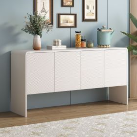 Minimalist Style 60"L Large Storage Space Sideboard with 4 Doors and Rebound Device for Living Room and Entryway (Color: White, Material: MDF)