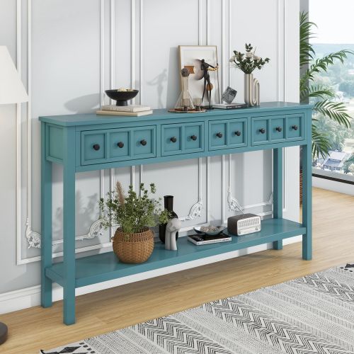 Rustic Entryway Console Table,60" Long Sofa Table with two Different Size Drawers and Bottom Shelf for Storage