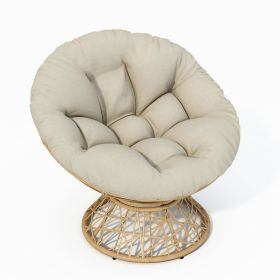 40" Ergonomic Wicker Papasan Chair with Cloud Thick Density Fabric Cushion,3-proof Cover,High Capacity Iron Frame,Fluid 360 Degree Swivel for Rea (Color: as Pic)