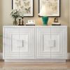 Vintage Distressed 4-Door Sideboard with Adjustable Shelves and Geometric Pattern for Dining Room,Kitchen and Living Room